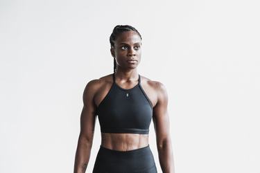 Black Women's Nobull Halter Matte Sports Bras | USA058126