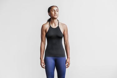 Black Women's Nobull Halter Ribbed Tank Tops | USA067814