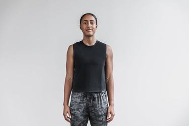 Black Women's Nobull Heavyweight Sleeveless Crop T Shirts | USA962013