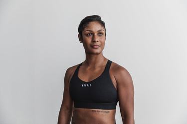 Black Women's Nobull Pace Plush Heather Sports Bras | USA487031