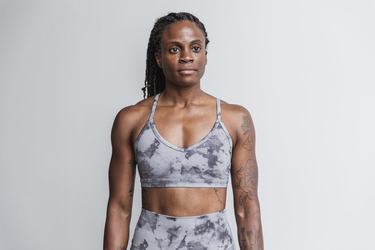 Black Women's Nobull V-Neck Tie-Dye Sports Bras | USA386152