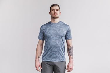 Blue Camo Men's Nobull Lightweight Textured T Shirts | USA308962