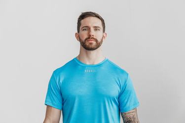 Blue Camo Men's Nobull Lightweight Textured T Shirts | USA621580