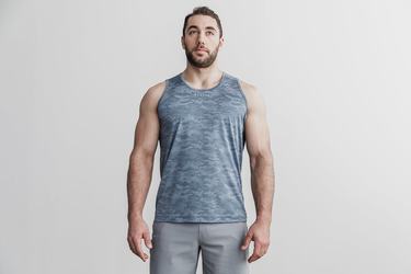 Blue Camo Men's Nobull Lightweight Textured Tank Tops | USA905234