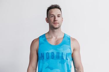 Blue Camo Men's Nobull Neon Tank Tops | USA348016