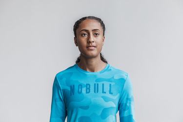 Blue Camo Women's Nobull Long Sleeves | USA359812