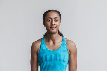 Blue Camo Women's Nobull Racerback Neon Tank Tops | USA643259