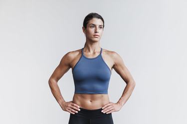 Blue Women's Nobull Halter Crop Ribbed Tank Tops | USA692703