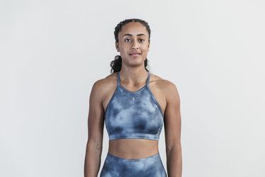 Blue Women's Nobull Halter Tie-Dye Sports Bras | USA278453