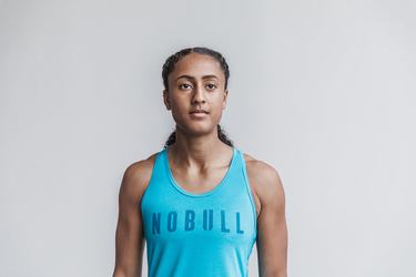 Blue Women's Nobull Racerback Neon Tank Tops | USA078931