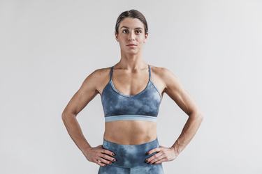 Blue Women's Nobull V-Neck Tie-Dye Sports Bras | USA273064