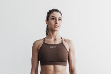 Brown Women's Nobull High-Neck Plush Heather Sports Bras | USA561407