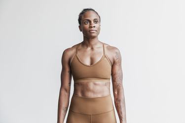 Brown Women's Nobull V-Neck Matte Sports Bras | USA192637