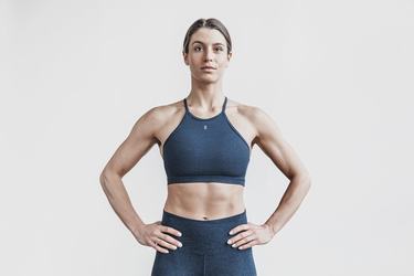 Dark Blue Women's Nobull Halter Matte Sports Bras | USA641073