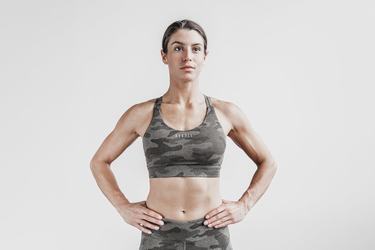 Dark Camo Women's Nobull Pace Plush Heather Sports Bras | USA209875