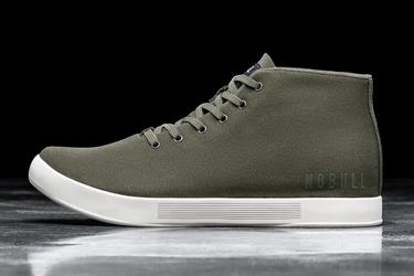 Dark Green White Women's Nobull Canvas Mid Trainers | USA576193