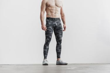 Dark Grey Camo Men's Nobull Compression Tight Plush Heather Tights | USA841209