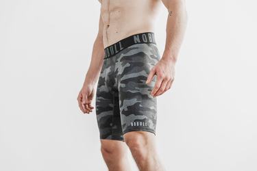 Dark Grey Camo Men's Nobull Compression 9" Plush Heather Shorts | USA978053