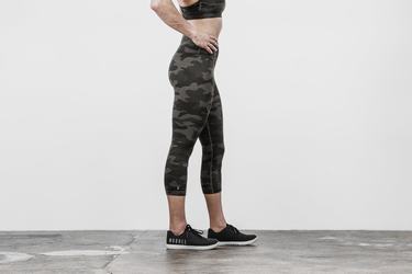 Dark Grey Camo Women's Nobull High-Rise Crop Plush Heather Tights | USA250196