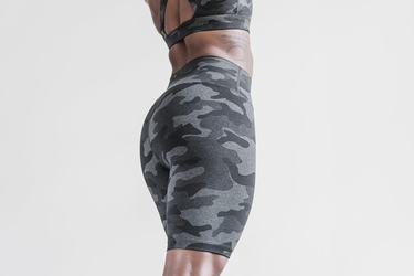 Dark Grey Camo Women's Nobull High-Rise 8" Plush Heather Shorts | USA256170