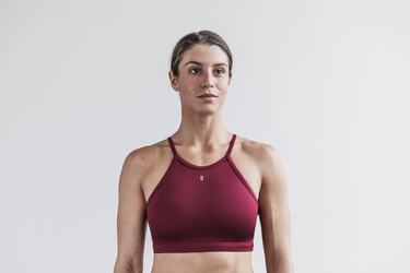 Dark Red Women's Nobull Halter Matte Sports Bras | USA389762