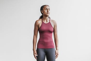 Dark Red Women's Nobull Halter Ribbed Tank Tops | USA167485