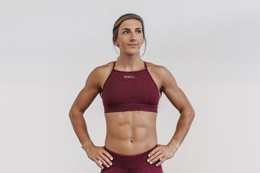 Dark Red Women's Nobull High-Neck Plush Heather Sports Bras | USA213470