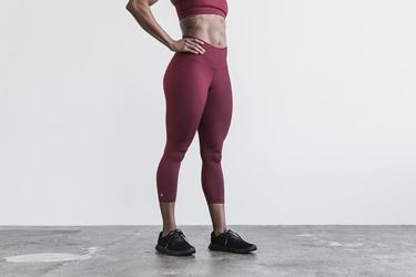 Dark Red Women's Nobull High-Rise Crop Tights | USA817245