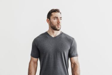 Deep Grey Men's Nobull V-Neck T Shirts | USA168520