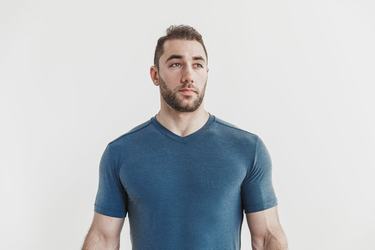 Deep Turquoise Men's Nobull V-Neck T Shirts | USA538127