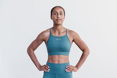 Deep Turquoise Women's Nobull High-Neck Matte Sports Bras | USA326497