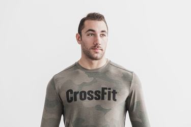 Green Camo Men's Nobull Crossfit® Long Sleeves | USA048792