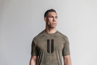 Green Camo Men's Nobull Horns T Shirts | USA415890