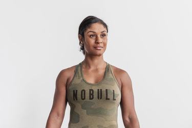 Green Camo Women's Nobull Racerback Tank Tops | USA039168