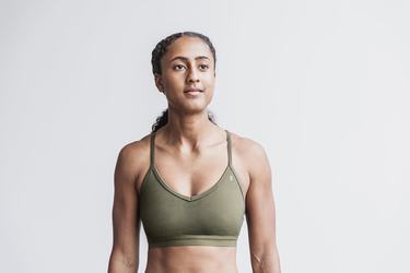 Green Women's Nobull V-Neck Matte Sports Bras | USA359472