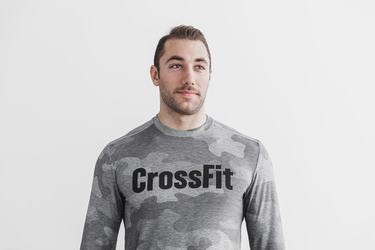 Grey Camo Men's Nobull Crossfit® Long Sleeves | USA569318