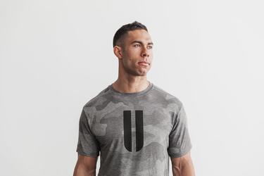 Grey Camo Men's Nobull Horns T Shirts | USA260385