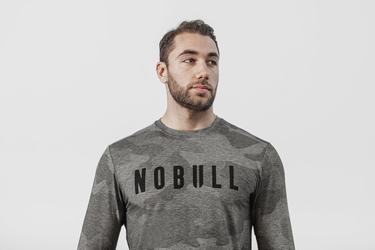 Grey Camo Men's Nobull Long Sleeves | USA018275