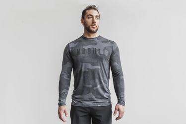 Grey Camo Men's Nobull Long Sleeves | USA037596