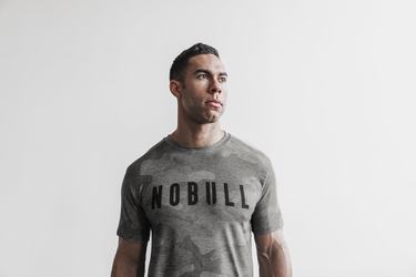 Grey Camo Men's Nobull T Shirts | USA076325