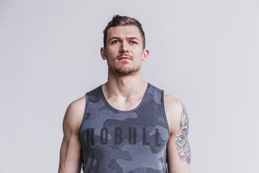 Grey Camo Men's Nobull Tank Tops | USA217365