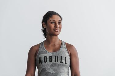 Grey Camo Women's Nobull Racerback Tank Tops | USA932015