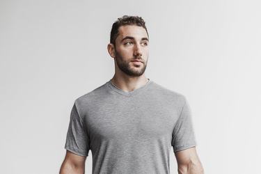 Grey Men's Nobull V-Neck T Shirts | USA708235