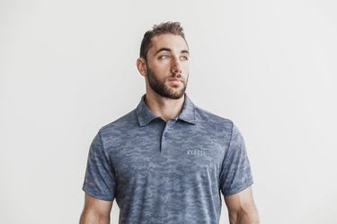 Navy Camo Men's Nobull Lightweight Textured Polo T Shirts | USA347156