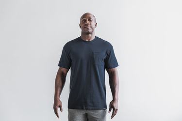 Navy Men's Nobull Heavyweight Pocket T Shirts | USA184390