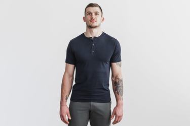 Navy Men's Nobull Lightweight Henley T Shirts | USA865314