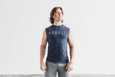 Navy Men's Nobull Sleeveless T Shirts | USA961874