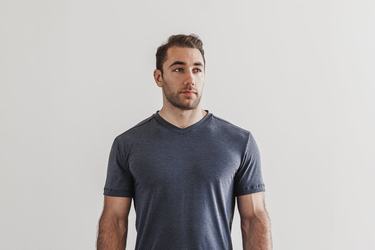 Navy Men's Nobull V-Neck T Shirts | USA241536