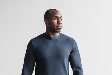 Navy Men's Nobull Waffle Long Sleeves | USA613875