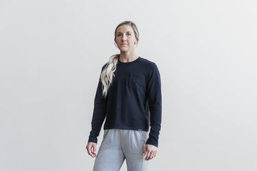 Navy Women's Nobull Heavyweight Pocket Boxy Long Sleeves | USA109578